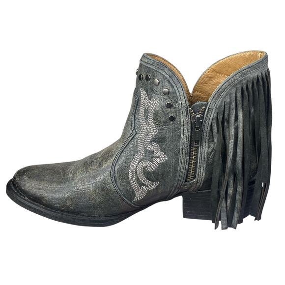 Sterling River Distressed Grey Leather Fringe Ankle Boots Size US 9.5 - Picture 2 of 10